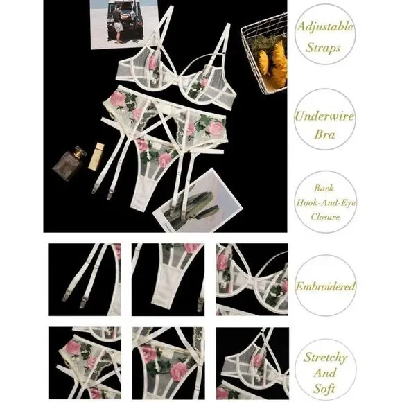 3 Piece Sexy Lingerie Garter Set, White